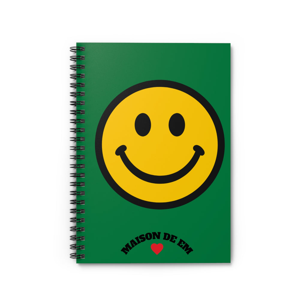 Smiley Face Spiral Notebook — Green Ruled Journal with 'Maison de Em' Accent