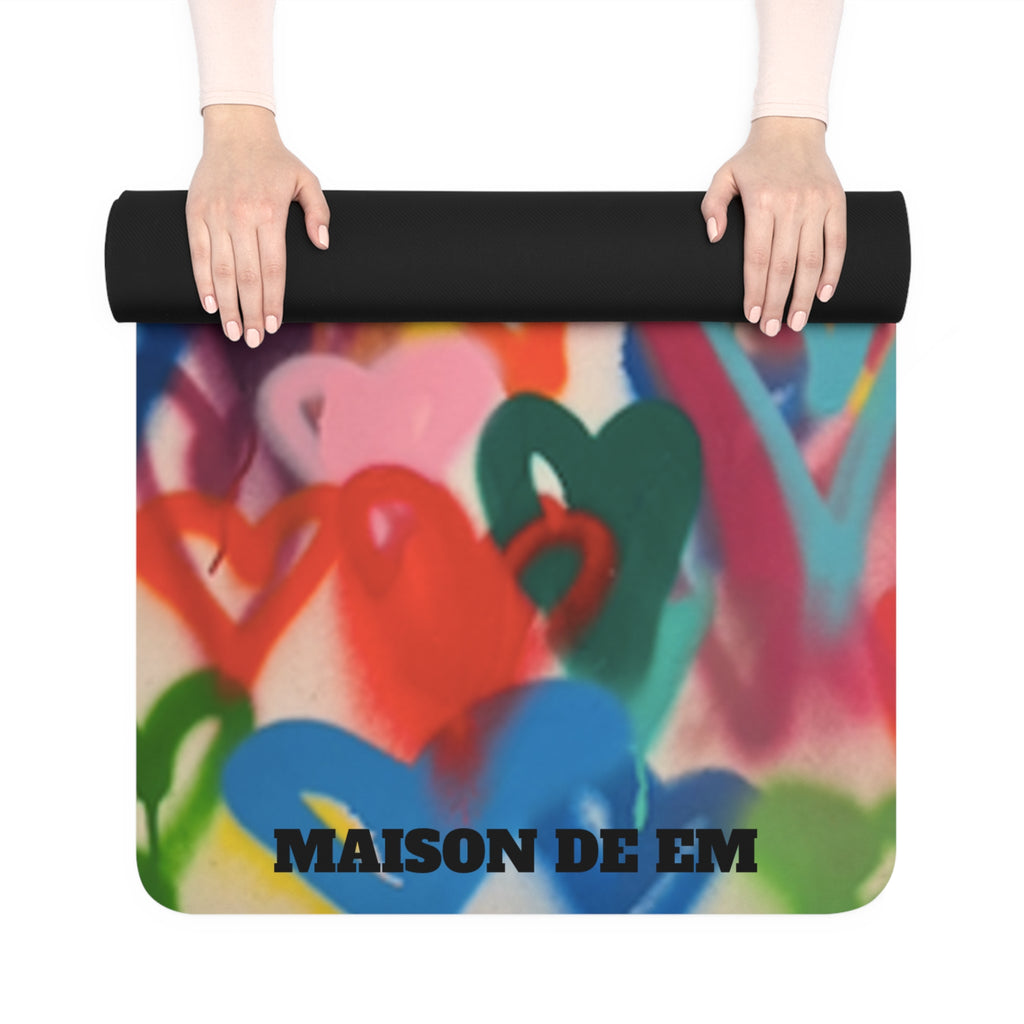 Blue Green Rainbow Heart Rubber Yoga Mat
