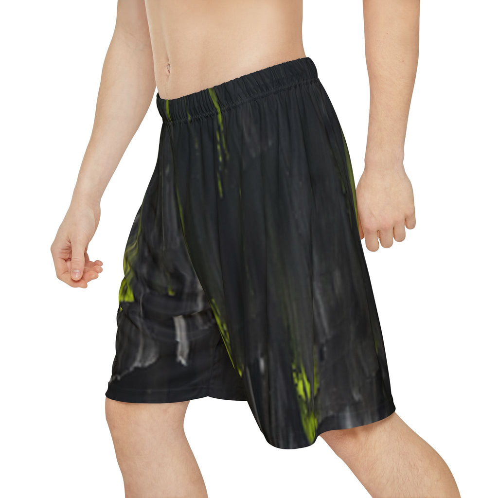 Charcoal & Neon Lime Abstract Brushstroke Streak Shorts | Original Artist-Designed Activewear