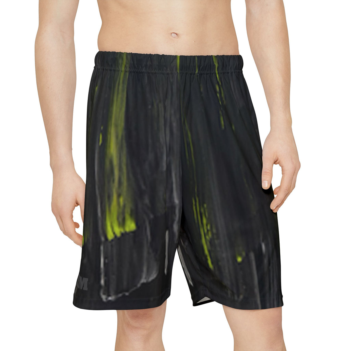 Charcoal & Neon Lime Abstract Brushstroke Streak Shorts | Original Artist-Designed Activewear