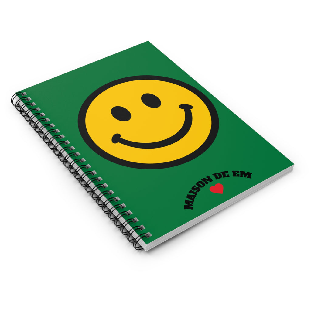 Smiley Face Spiral Notebook — Green Ruled Journal with 'Maison de Em' Accent