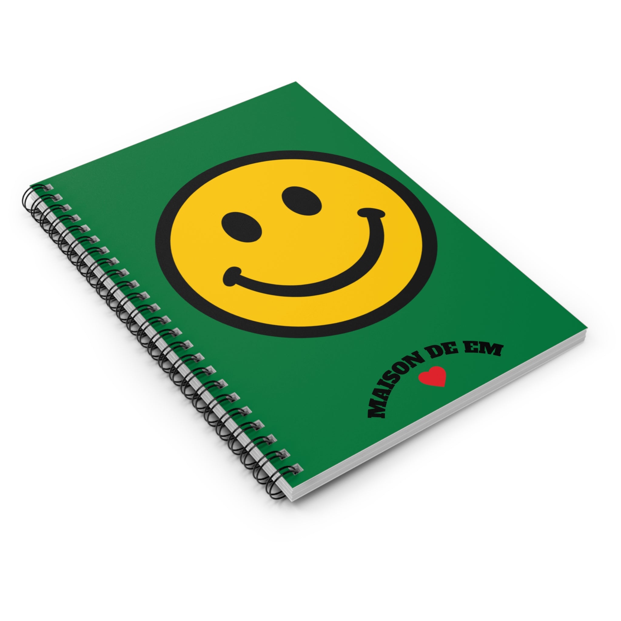 Smiley Face Spiral Notebook — Green Ruled Journal with 'Maison de Em' Accent