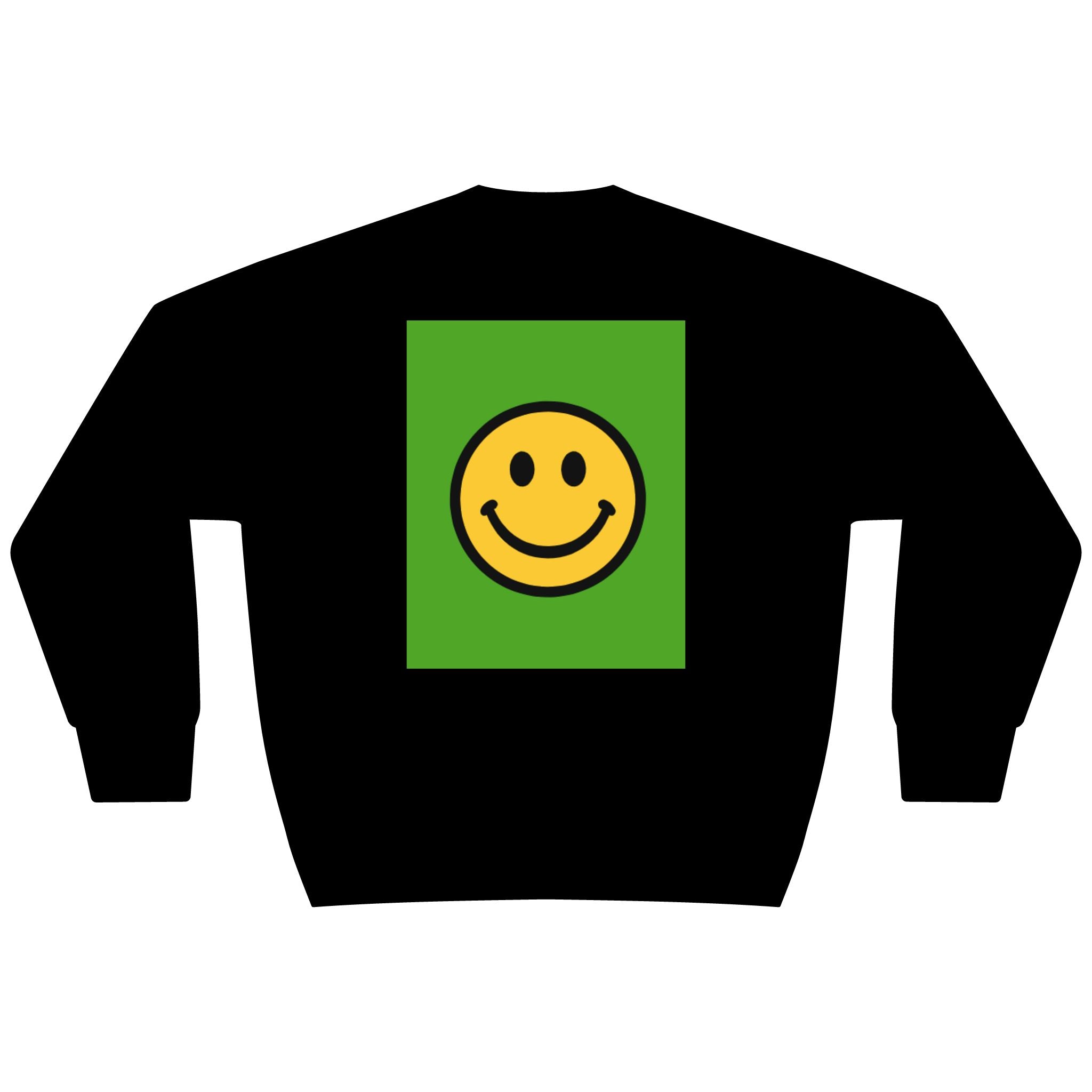 Smiley Graphic Sweatshirt — Green Square Happy Face with 'Be Bold' & 'Maison De Em' Back Print