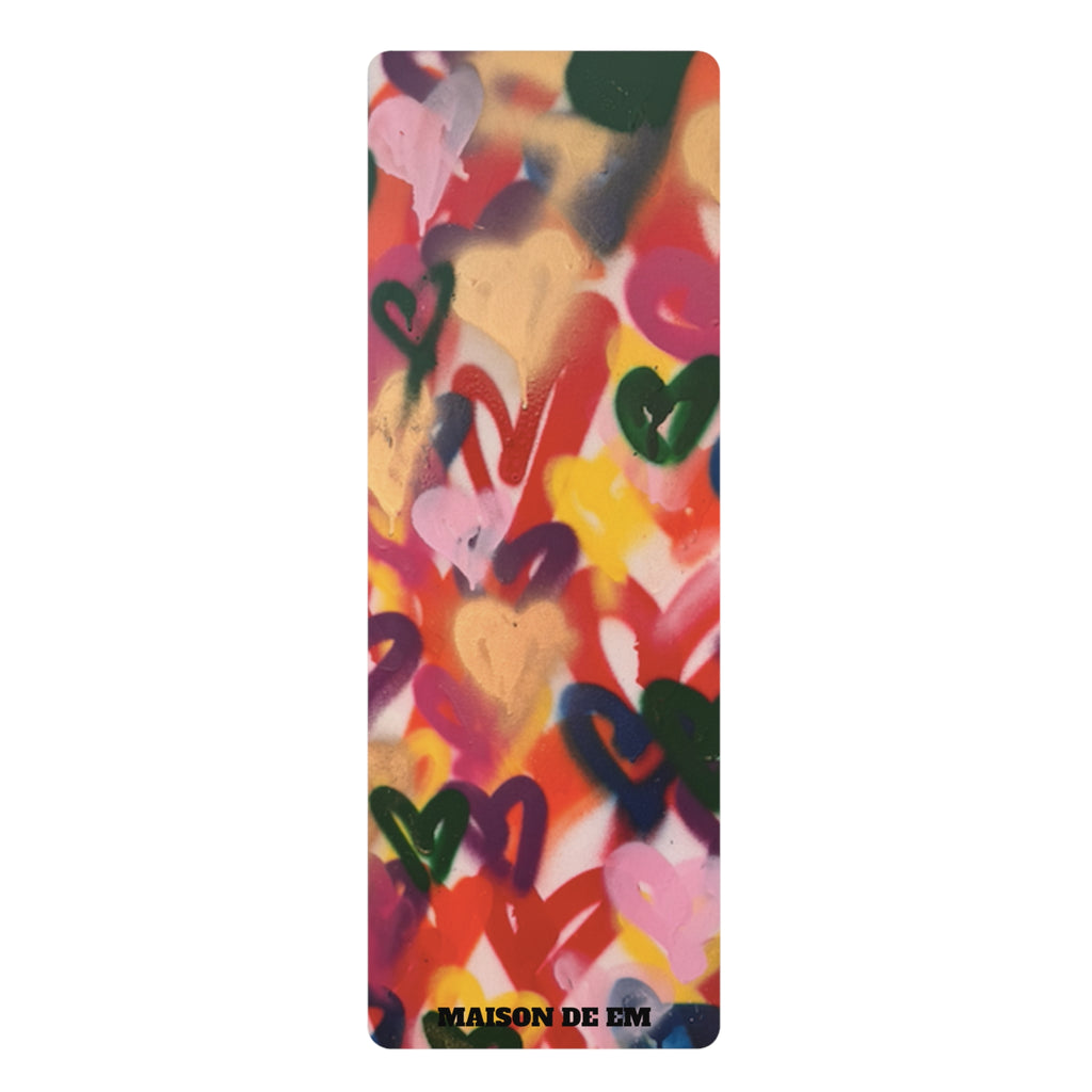 Red & Gold Heart Yoga Mat — Bold Heart Design Rubber Exercise Mat