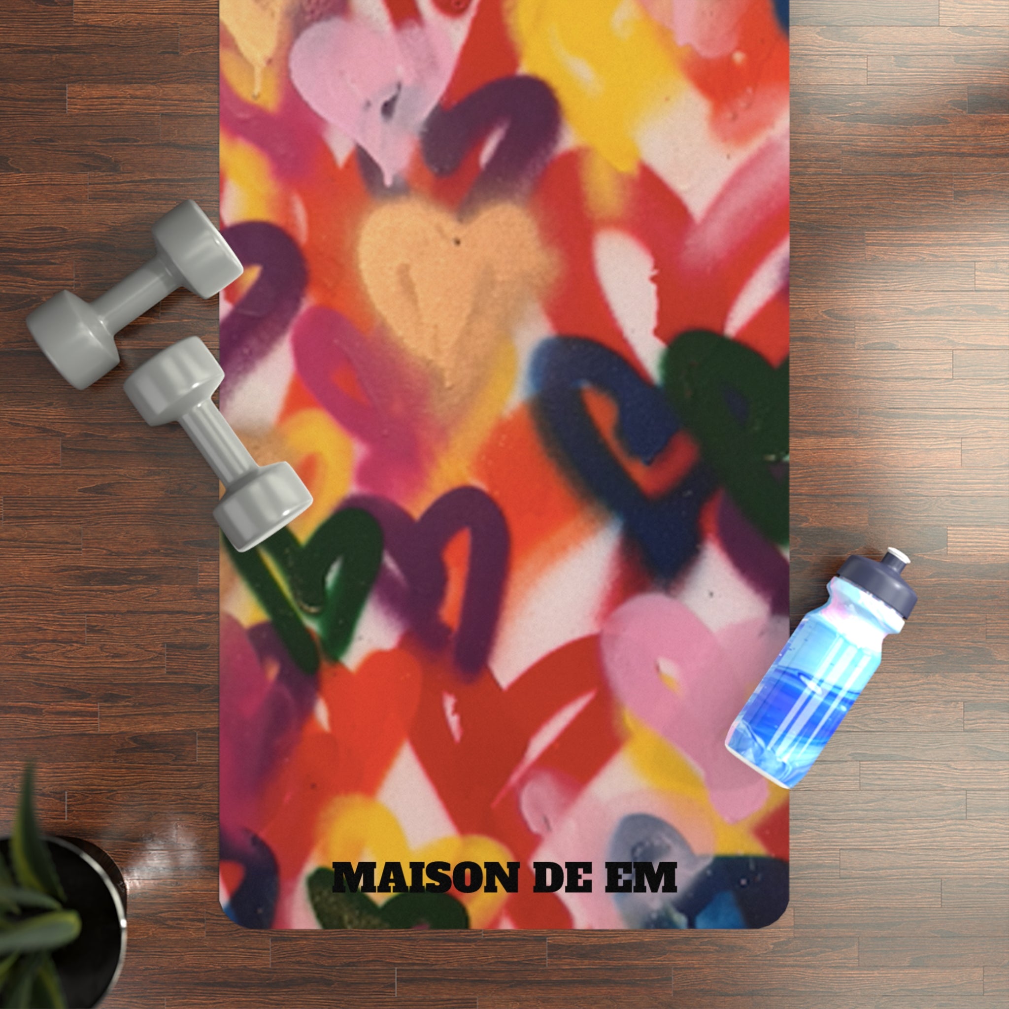 Red & Gold Heart Yoga Mat — Bold Heart Design Rubber Exercise Mat