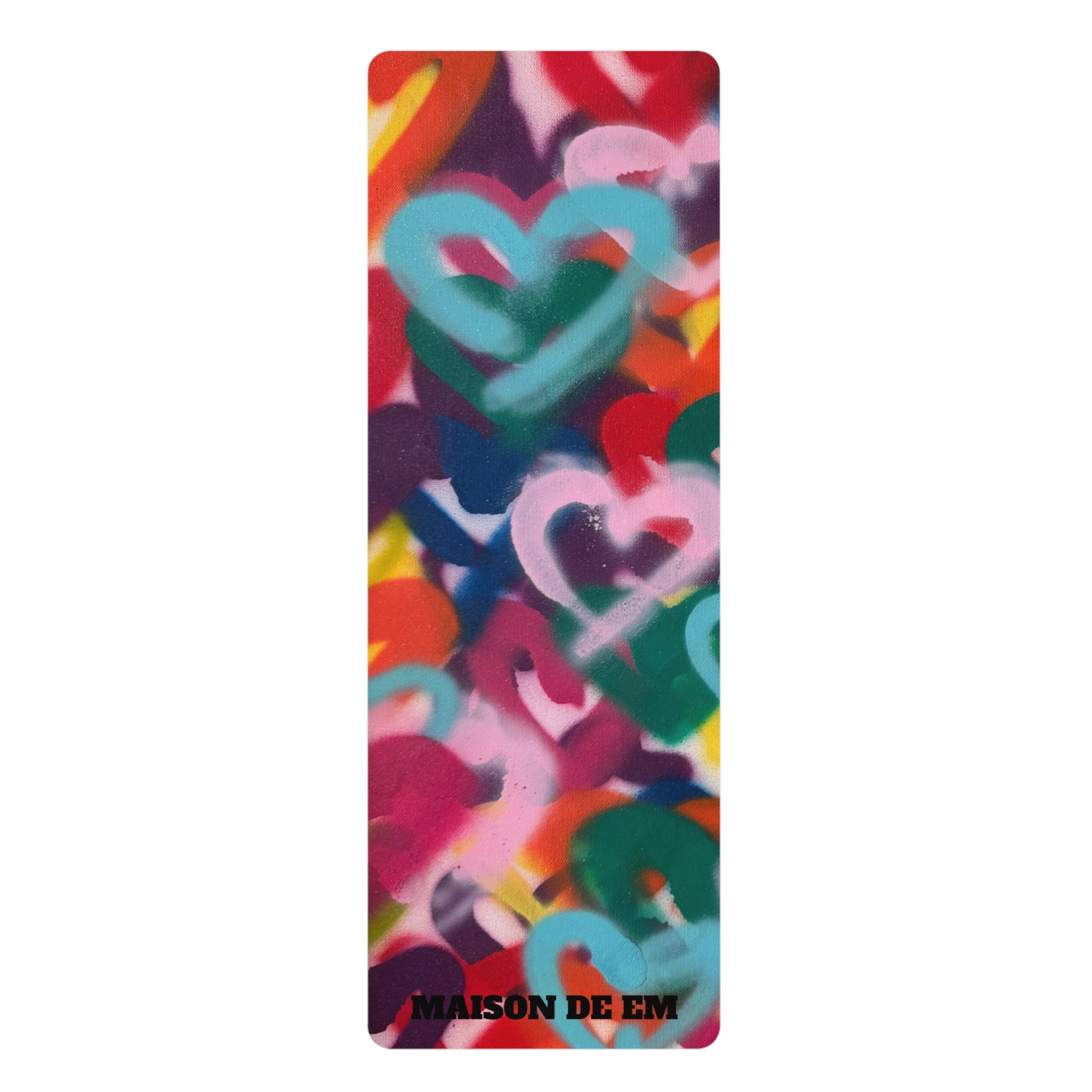 Purple Green Pink Raining Heart- Rubber Yoga Mat - LIMITED EDITION