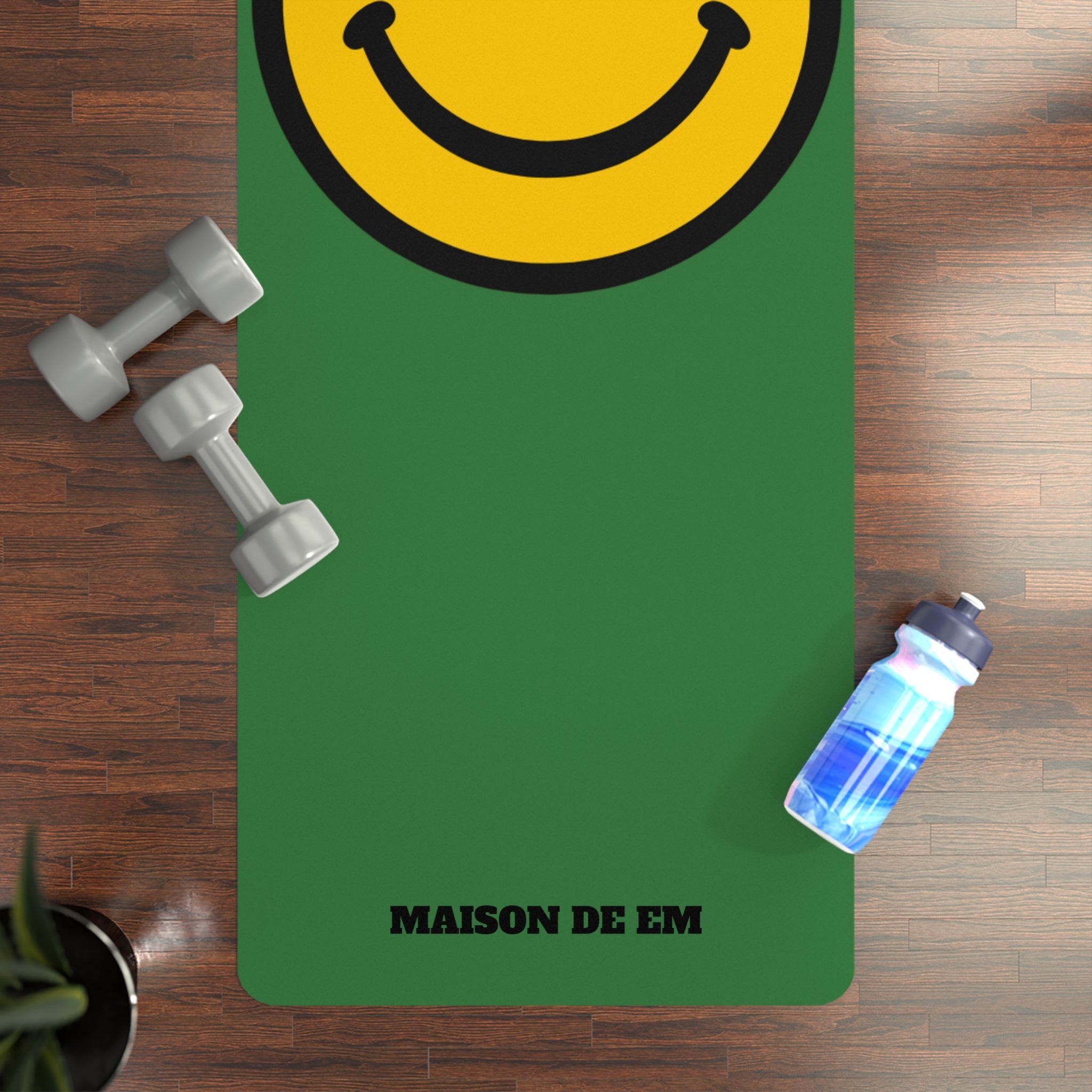 Green Smiley Yoga Mat — Non-Slip Rubber Exercise Mat with Happy Face Design