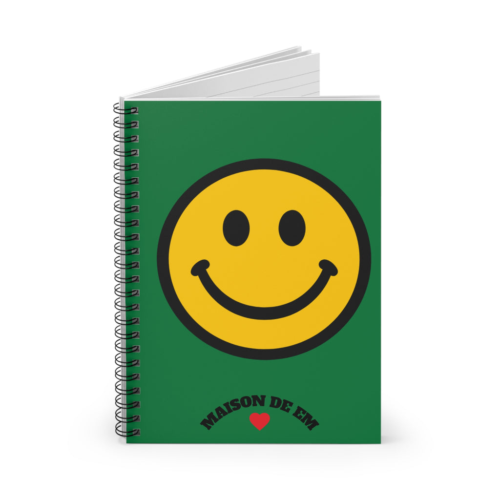 Smiley Face Spiral Notebook — Green Ruled Journal with 'Maison de Em' Accent