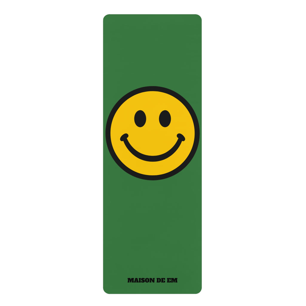 Green Smiley Yoga Mat — Non-Slip Rubber Exercise Mat with Happy Face Design