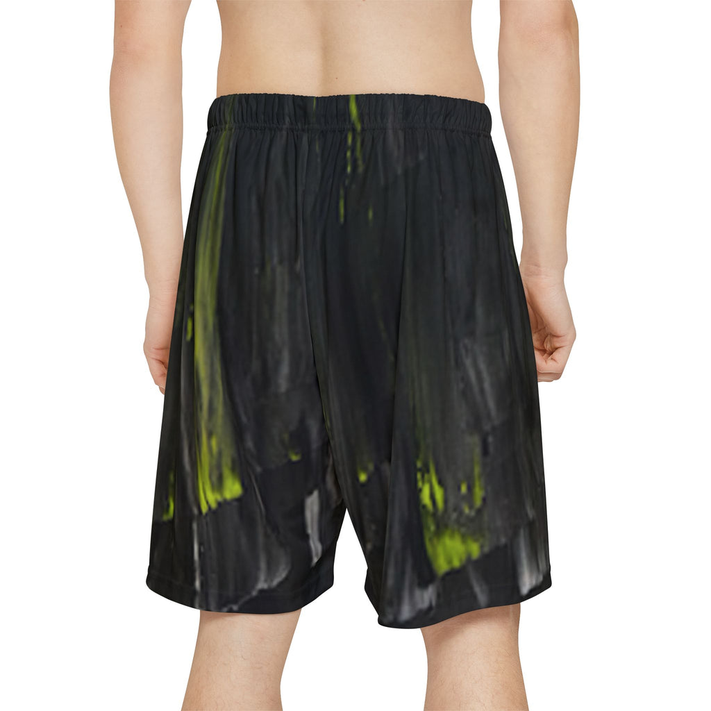 Charcoal & Neon Lime Abstract Brushstroke Streak Shorts | Original Artist-Designed Activewear