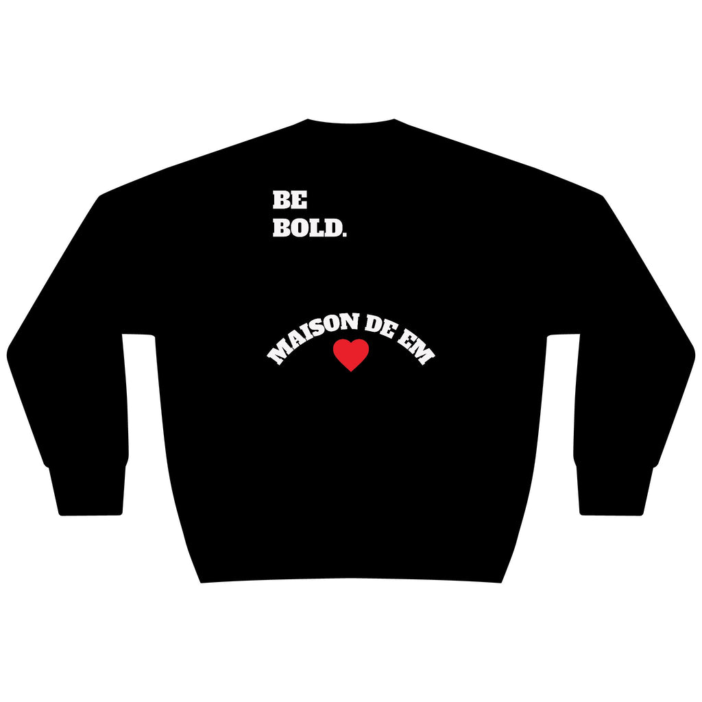 Smiley Graphic Sweatshirt — Green Square Happy Face with 'Be Bold' & 'Maison De Em' Back Print