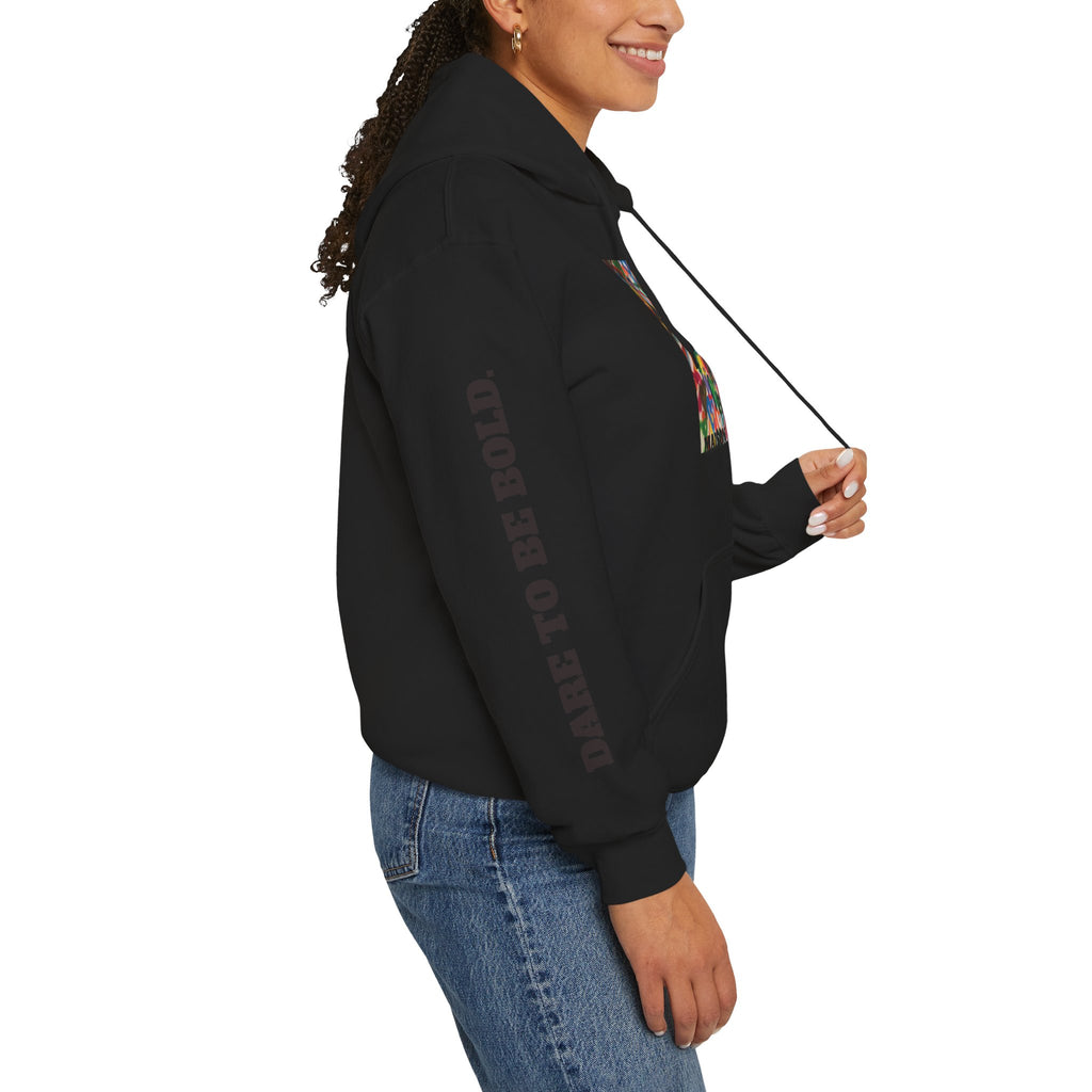Dare to be Bold- Gold Colorful Hearts Sweatshirt with Hood