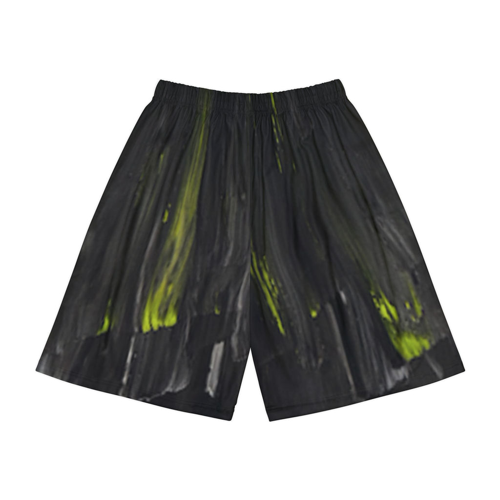 Charcoal & Neon Lime Abstract Brushstroke Streak Shorts | Original Artist-Designed Activewear