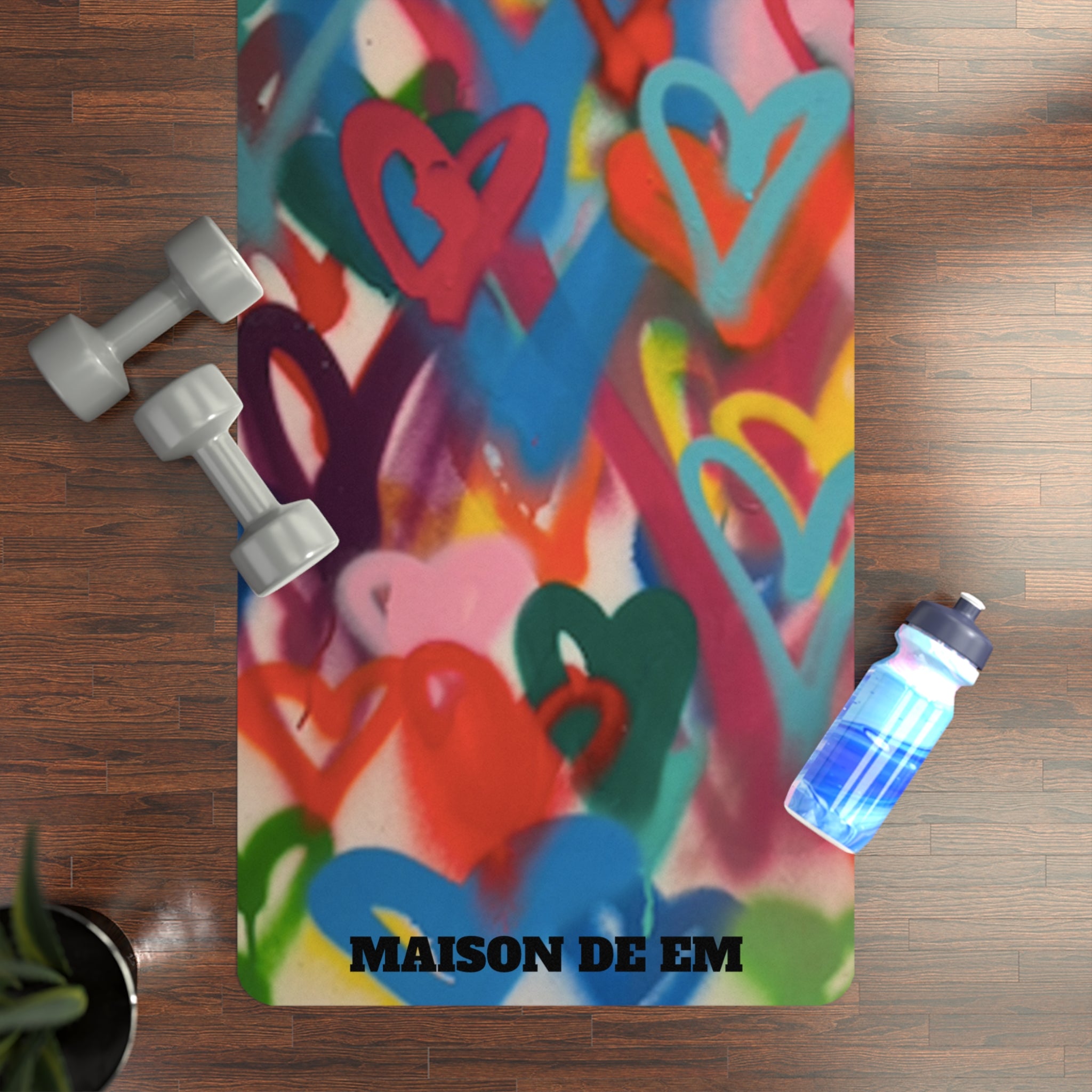 Blue Green Rainbow Heart Rubber Yoga Mat